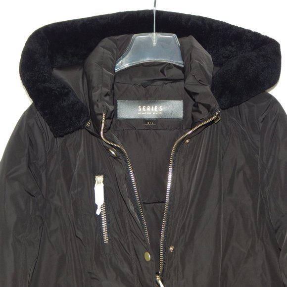 NB Series Nicole Benisti CLAREMONT Shearling Trim Down Parka Coat Black LRG NWT - Picture 8 of 14